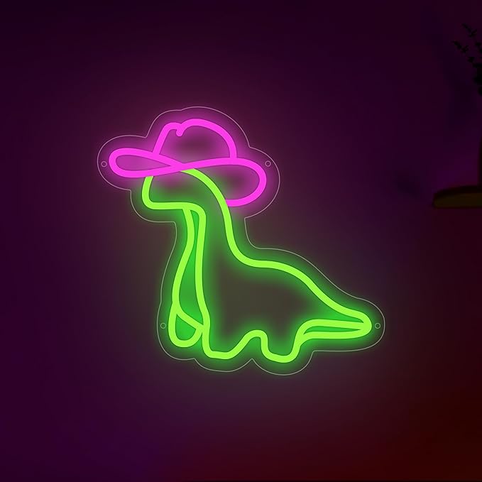 Dinosaur Neon Sign, Cowgirl Dinosaur Led Signs for Wall Decor, Dimmable Neon Light Sign for Girls Room, Bedroom, Game Room, Kids Room, Bar Decoration, USB Powered Light Up Neon Signs