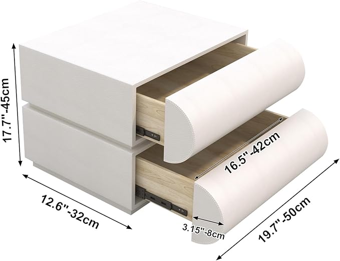 Nightstand with 2 Drawer, Bedside Table with Microfibre Leather, Fashion Night Stand for Bedroom, No Assembly Required-White