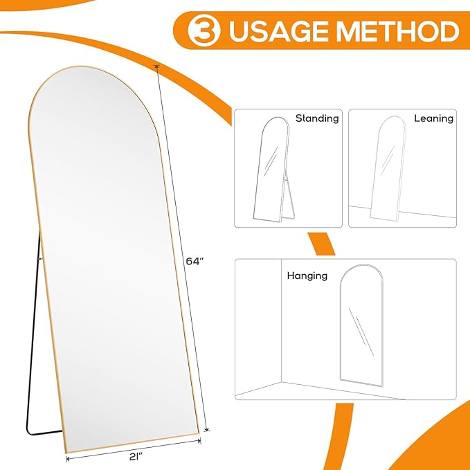Mirror Full Length, Upgraded Body Wall Mirrors with Shatter-Proof Glass, Floor Standing, Hanging or Leaning, Tall Mirror with Stand Aluminum Alloy Frame for Bedroom Cloakroom