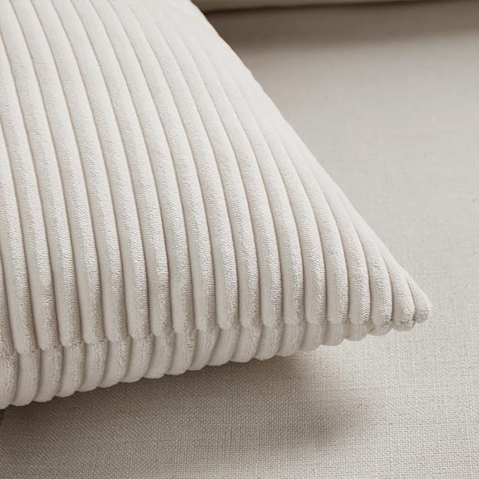 Fancy Homi 2 Packs Cream Lumbar Decorative Throw Pillow Covers 12x20 Inch for Living Room Couch Bed Sofa, Rustic Farmhouse Boho Home Decor, Soft Striped Corduroy Rectangle Accent Cushion Case 30x50 cm
