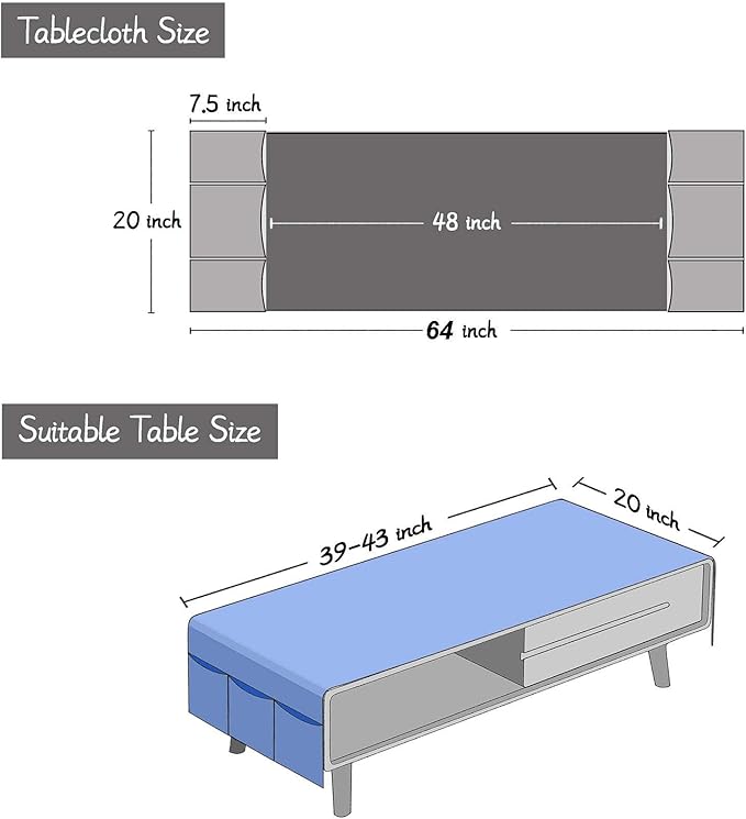 SIELUNO Coffee Table Cover, Rustic Farmhouse Rectangle Table Cloth Cotton Linen Waterproof with Pockets and Tassel for Living Room Decoration - Grey Stripes - 20x64 Inch