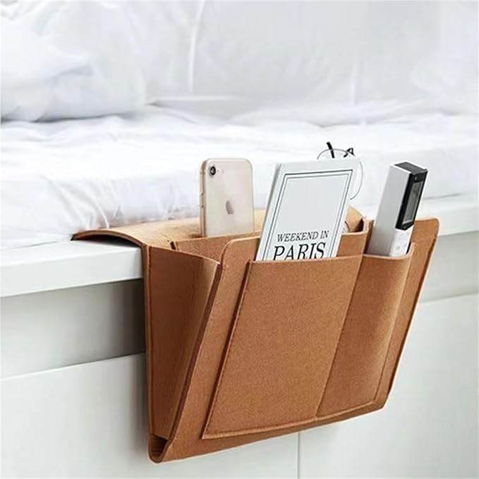 Bedside Caddy,Felt Bed Side Caddy Organizer With 5 Pockets For Remote,Bed Pockets Bedside Storage Can Hold Tablet Magazine Book Phone And Fruit,For Bed,Sofa,Desk (brown)