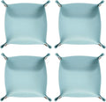 HARFINGTON 4pcs PU Leather Valet Tray Unisex Folding Small Catchall Tray Portable Entryway Table Tray Nightstand Bedside Desk Tray for Key Wallet Watch Coin Jewelry Dice, Light Blue
