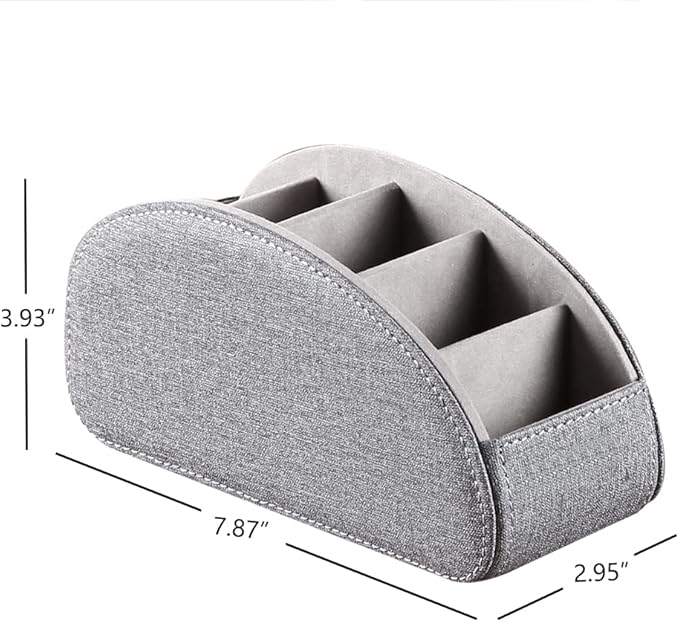 Ayunga PU Leather Remote Control Holder,Desktop Supply Organizer,5 Delicate Compartments with High and Low Orderly Distribution,for Storing TV,DVD,Blu-ray,Media Player,Heater Controllers(Grey cloth)