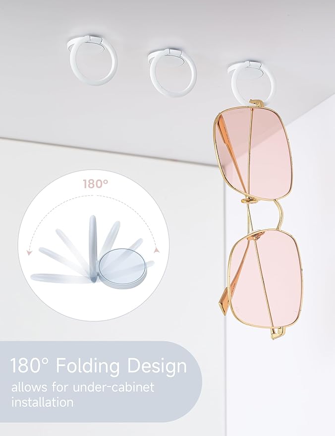 6 Pack Wall Mounted Sunglasses Organizer Holder - Hanging Eyeglass Display and Storage for Sunglasses (White)