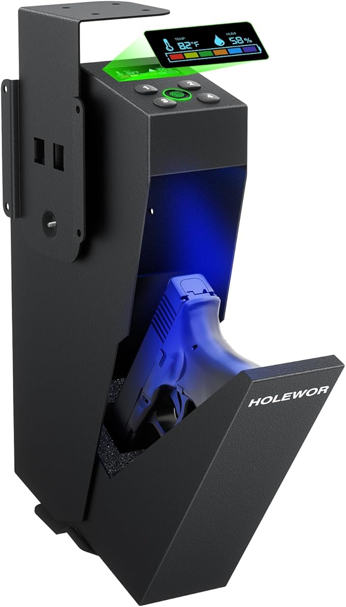 Gun Safe Biometric Pistol Safe Fingerprint Drop Down Mount Handgun Safe Under Table for Desk Bedside Nightstand