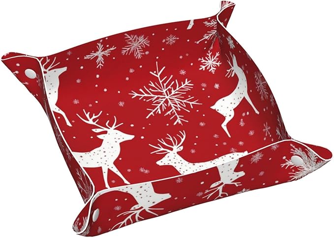Tray Leather Valet Tray Deer Snowflakes Catchall Trays Key Organizer Night Stand Organizer Bedside Vanity Trays Decor for Entryway Table