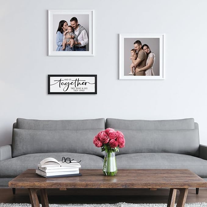 And So Together They Built A Life They Loved Sign: Wall Decor Farmhouse For Home Decor Bedroom Framed Above Bed Rustic Country Master Wall Art Decor 6" x 14.5"