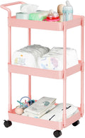 Diaper Caddy - Plastic Diaper Organizer for Nursery Essentials, Baby Organizers and Storage, Movable Cart for Changing Table & Crib, Baby Registry Search, Pink