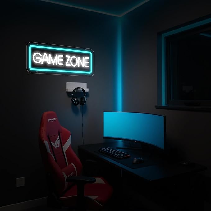 Game Zone Neon Sign, Game Zone Led Signs for Wall Decor, Dimmable Neon Light Sign for Bedroom, Play Room, Kids Room, Bar Decoration, USB Powered Light Up Neon Signs for Party Decor