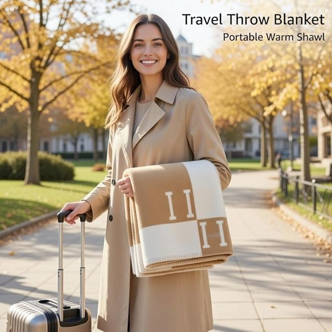 h Blanket Soft Throw Blanket Faux Fleece Cashmere Plaid Warm Shawl Thick Knitted Plush Cozy Comfy for Women Throw Blanket for Sofa Couch Bed Queen King Size 55x66 in (Khaki-2)