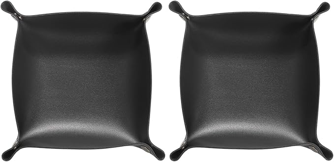 HARFINGTON 2pcs PU Leather Valet Tray Unisex Folding Small Catchall Tray Portable Entryway Table Tray Nightstand Bedside Desk Tray for Key Wallet Watch Coin Jewelry Dice, Black