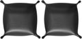 HARFINGTON 2pcs PU Leather Valet Tray Unisex Folding Small Catchall Tray Portable Entryway Table Tray Nightstand Bedside Desk Tray for Key Wallet Watch Coin Jewelry Dice, Black