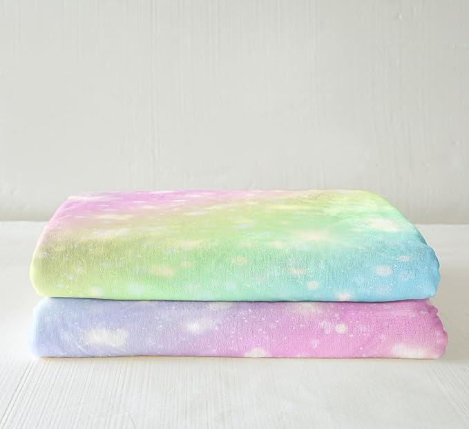 Erosebridal Rainbow Plush Bed Blanket for Kids Girls Teens Tie Dye Pastel Throw Blanket Twin 60"X80" Golden Glitter Girly Sweet Sherpa Blanket Abstract Watercolor Art Fuzzy Blanket Bedroom Decor
