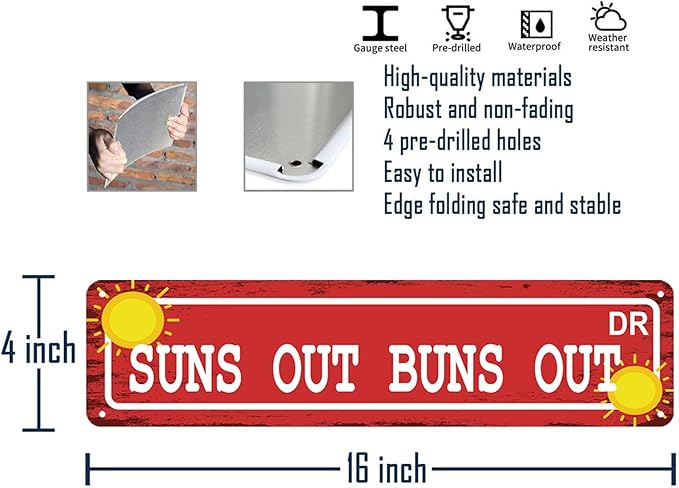 House Signs For Home Decor Street Sign Summer Aesthetic Wall Art Suns Out Buns Out Dr Signs Inspirational Wall Art For Home Office Sign For Room 16 X 4 Inch