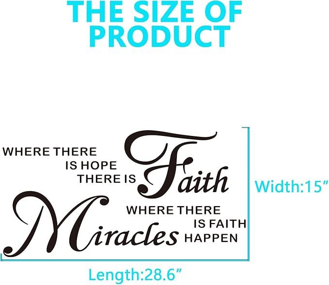 Wall Stickers, Wall Stickers for Bedrooms, (Easy to Install), Quotes Inspirational Islamic Bathroom Kitchen Living Room Home Vinyl Art Family Decor Words, Where There is Hope There is Faith 28.6"X15"