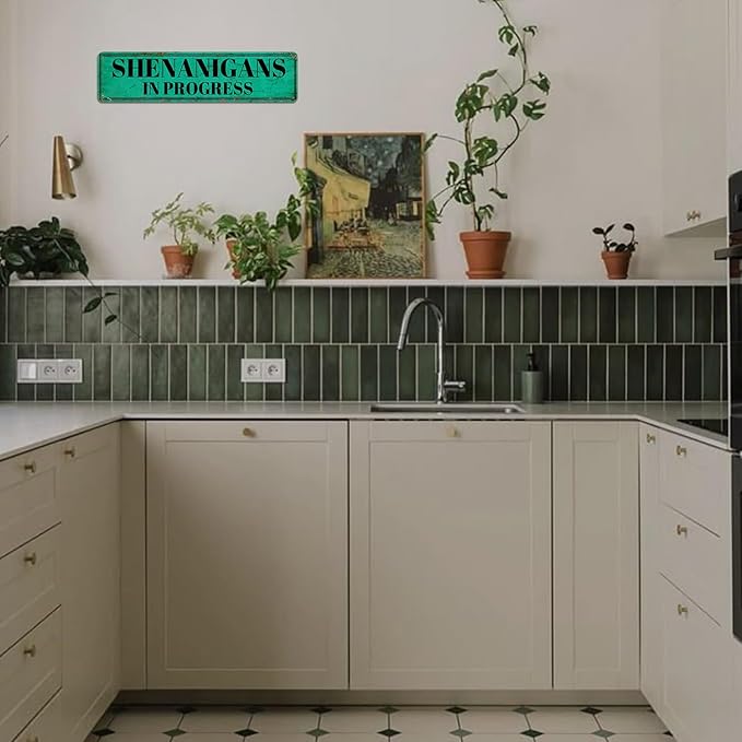 Vintage Metal Tin Signs Shenanigans In Progress Signs Vintage Bathroom Wall Art Retro Kitchen Signs Wall Decor Rustic Metal Tin Plaque Art Poster Metal Home Sign Decorative Tin Sign 4x16 Inch