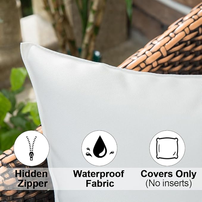 MIULEE Pack of 2 Decorative Outdoor Waterproof Pillow Covers Garden Cushion Sham Throw Pillowcase Shell for Spring Patio Tent Couch 12x20 Inch White