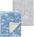 CREVENT 2Pcs 30''X40'' Cute Cozy Fluffy Warm Baby Blankets for Infants Toddlers' Bedding Crib Cot Stroller - Grey Cloud + Minky Zoo