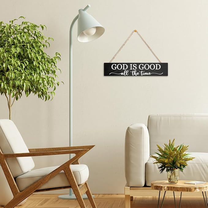 AGMDESIGN God Is Good All The Time Wood Sign, Faith-Based Wall Decor for Shelf Desk Door, Christian Hanging Wooden Plaque for Prayer Room Home Church Farmhouse, Ideal Gifts for Christians Families