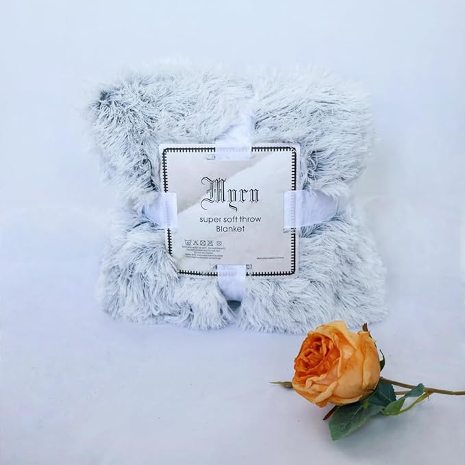 Plush Super Soft Blanket Bedding Sofa Cover Furry Fuzzy Fur Warm Throw Qulit Cozy Couch Blanket for Winter (51"x63",Dark Gray and White)
