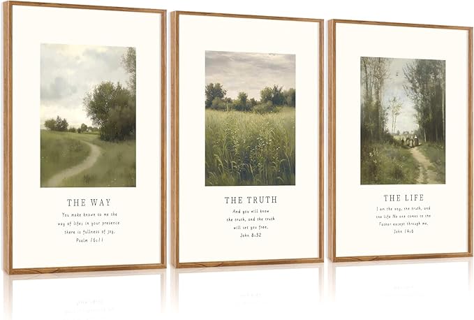 CHDITB christian Framed Canvas Wall Art, Inspirational Scripture Wall Decor, vintage Nature religious Pathway Wall Painting, Neutral the truth Bible verse Art Prints for Zen Prayer Decor 12”X16”x3
