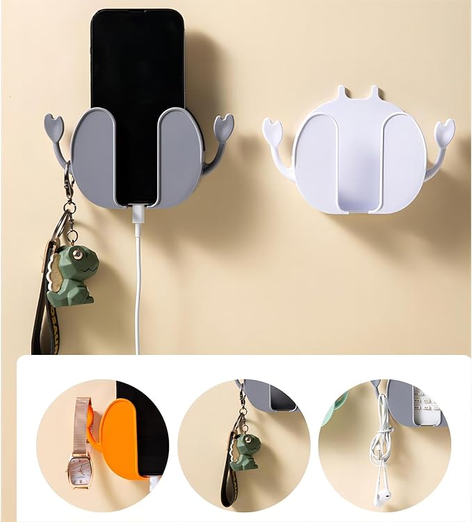 4-piece Wall Mount Phone Holder, Adaptive Remote Holders, wall mounted storage boxes, can be used for mobile phones, remote controls, keys, crab wall shaped storage boxes (Green,Orange,Grey,White)