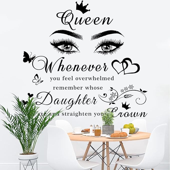 Girls Inspirational Wall Stickers Wall Art Quote Queen Wall Decals Positive Motivational Butterfly Decor Eyes Wall Sticker for Women Girls Bedroom Living Room Beauty Salon Home Decor.