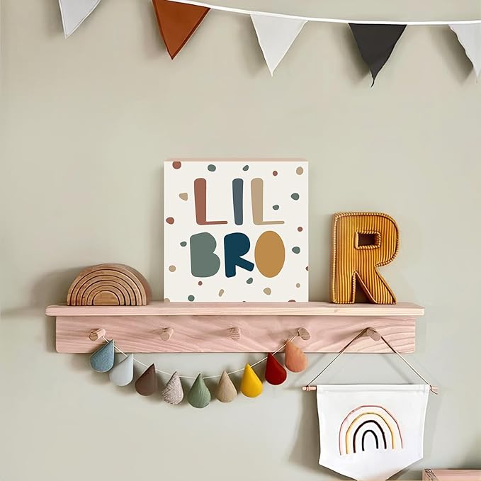 Lacama Boho Boy Nursery Wooden Box Sign, Little Brother Decorations Wood Block Signs, Twin Room Wood Sign for Toddler Boys Room Bedroom Playroom Desk Shelf Wall Decor 5x5 Inches