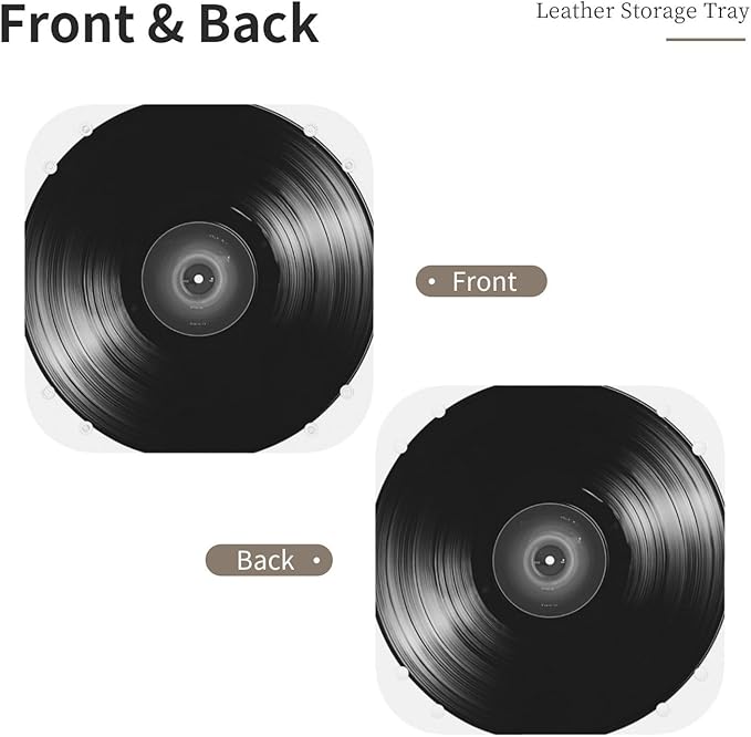 Single Black Vinyl Record Valet Tray Leather Desktop Storage Organizer Bedside For Keys Coin Candy Sundries