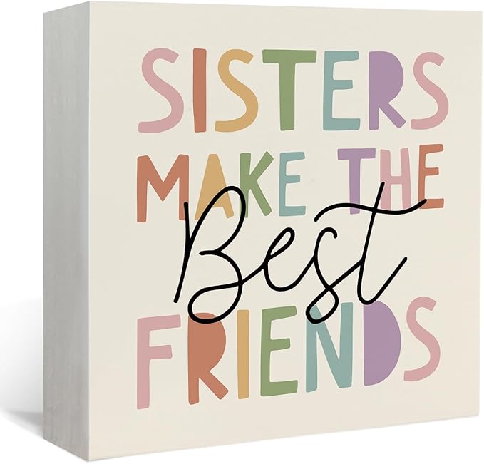 Lacama Boho Girl Nursery Wooden Box Sign, Sisters Make the Best Friends Decorations Wood Block Signs, Boho Nursery Wood Sign for Toddler Girls Room Bedroom Desk Shelf Wall Decor 5x5 Inches