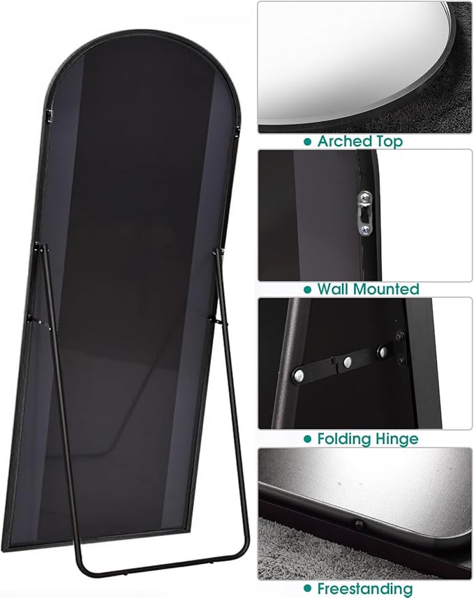 Arched Floor Mirror, 41" x 81" Oversized Full Body Mirror, Freestanding, Arch Mirror, Wall Mounted for Bedroom, Black