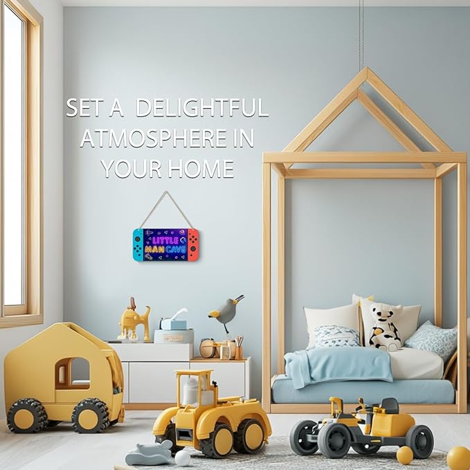 Little Man Cave Sign for Boys Game Console Boys Room Decor, Space Astronaut Living Room Wall Decor Wooden Hanging Plaque Wood Sign Wall Pediments Wallart Game Playroom Bedroom Decor