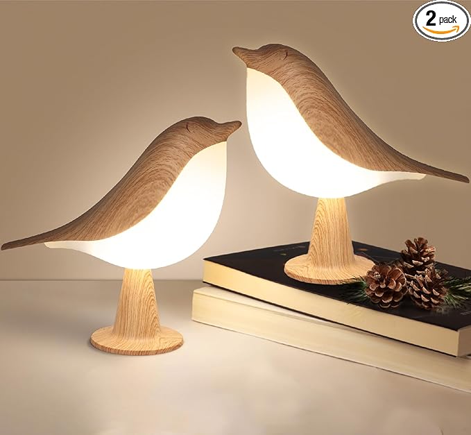 VoMii Bird Desk Lamp Set of 2, Small Table Lamp Cordless Touch Dimmable Night Light with 3 Color Temperature, Cute Lamps Rechargeable, for Bedroom Bedside Nightstand, Room Decor, Bird Gifts