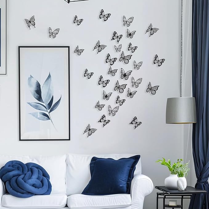 72pcs Black Butterfly Wall Stickers, 3D Butterflies Wall Decorations for Home, Room Bedroom Mural Decorations Removable Sticker