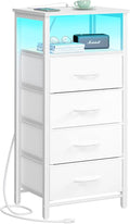 Yoobure Night Stand - LED White Nightstand with Charging Station, Bedside Table with 4 Storage Drawers and Storage Shelf, End Table with USB Ports and Outlets, Tall Dresser for Bedroom