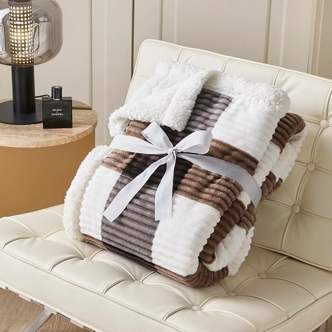 Sherpa Fleece Throw Blanket for Couch, Fluffy Plush Warm Fuzzy Blanket for Women and Men, Cozy Thick Soft Twin Blanket for Bed, Dark Brown, 80x90 Inches