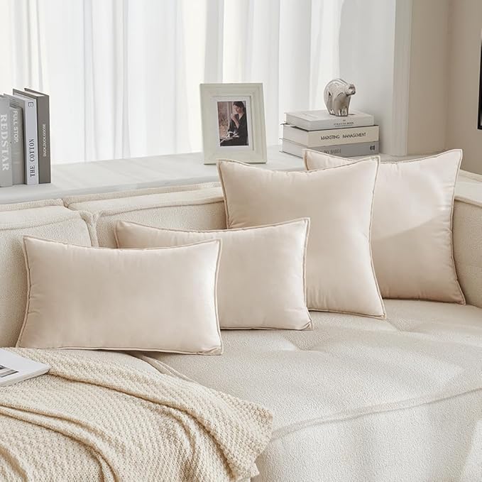 MIULEE Cream White Velvet Throw Pillow Covers 22x22 Soft Decorative Solid Square Cushion Cases Pack of 2 Modern Luxury Home Decor for Couch, Sofa, Bedroom