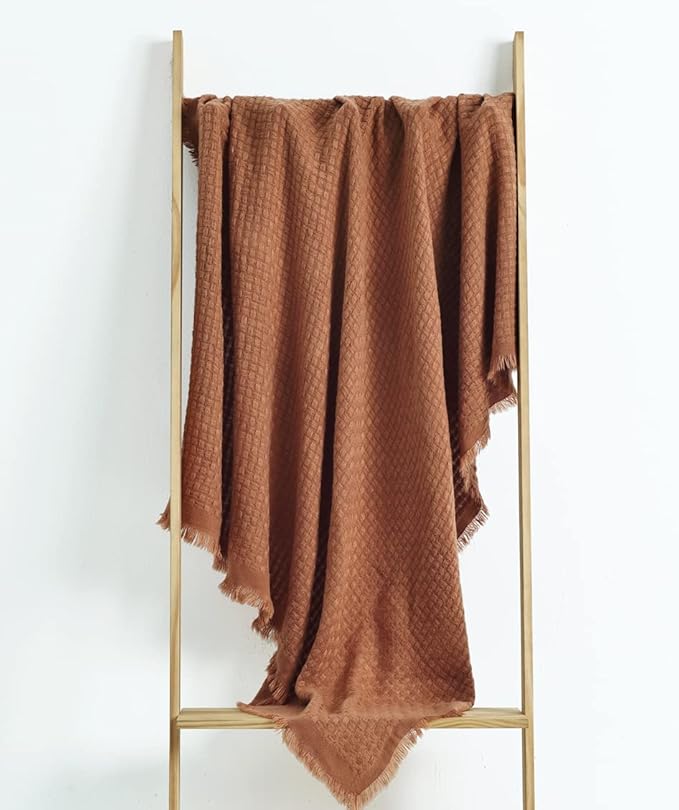 CREVENT Farmhouse Rust Knit Throw Blanket for Couch Sofa Chair Bed Home Decoration, Soft Warm Cozy Light Weight for Spring Summer Fall (50''X60'' Caramel/Rust)