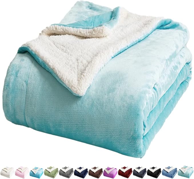LBRO2M Sherpa Fleece Bed Blanket Twin Size,Super Soft Fuzzy Plush Warm Cozy Fluffy Microfiber Couch Throw Velvet Double Reversible Luxurious Blankets (Turquoise, Twin)