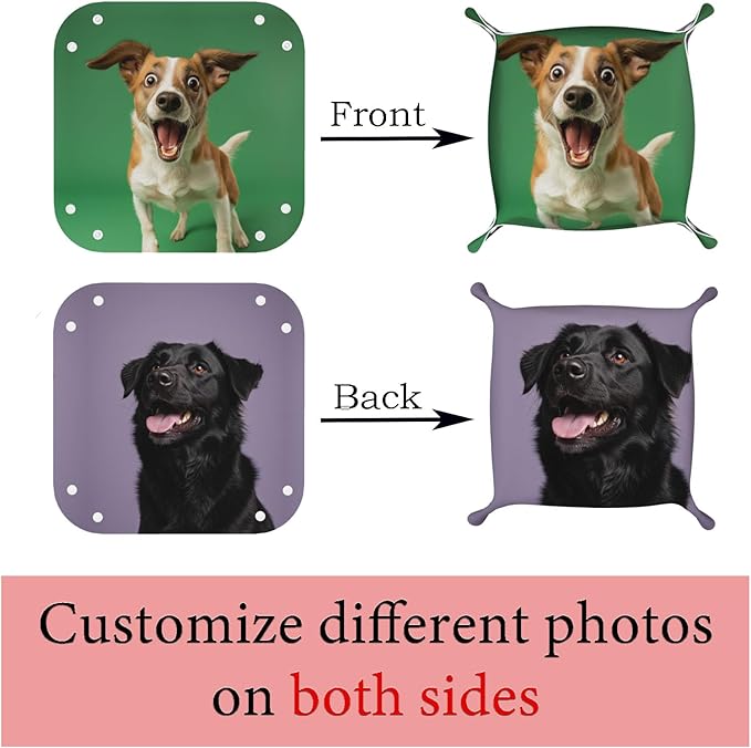 Personalized Valet Tray Custom Catchall Trays Key Organizer Leather Tray with Your Photo/Text, Customized Night Stand Organizer Bedside Vanity Trays