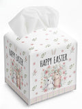 Easter Day Napkin Tissue Box Cover, Pink Bunny Rabbit Ears Floral Leaves Waterproof Leather Paper Organizer Dispenser for Table Dining, Bathroom, Nightstand Vanity, Car, Housewarming Gift Ideas, L