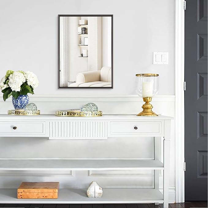 AAZZKANG Rectangular Metal Frame Mirror Retro Bathroom Bedroom Wall Mirrors Home Decor 20"x16"