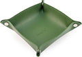 SANQIANWAN PU Leather Arc Edge Jewelry Valet Tray for Man and Women, Portable Mini Entryway Table Tray Bedside Nightstand Desk Tray Small Travel Dish Plate for Key,Wallet,Watch,Coin (DarkGreen)