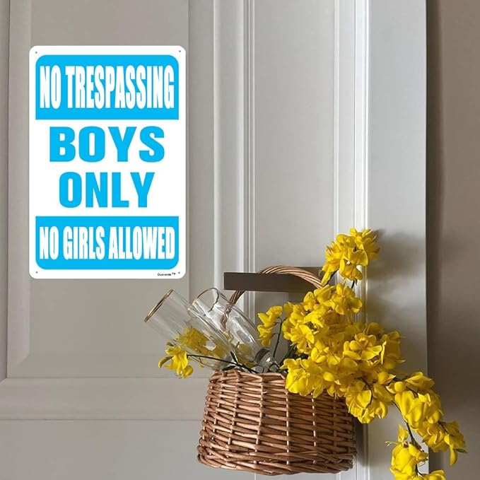 12"x16" Aluminum Sign, No Trespassing Boys Only No Girls Allowed Sign, Boy Decor for Teen Boys Bedroom Door Wall Decoration