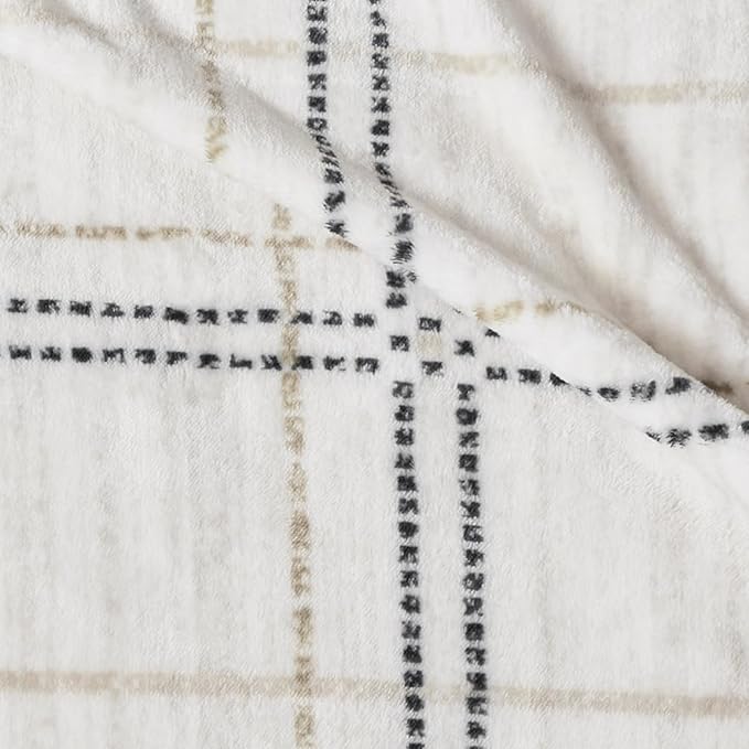 Soft Cozy 120x138 Inches Seamless Oversized King Fleece Blanket, Line Pattern Giant Huge, Extra Large 10'x11.5', California King Blanket for Sofa, Family, Travel, Line Ivory Grey