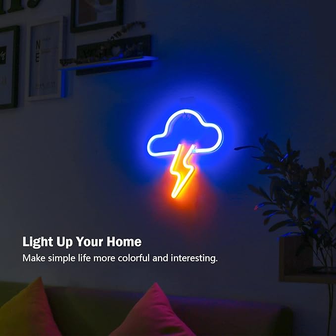 Neon Sign LED Cloud Lightning Neon Signs for Wall Decor Hanging Neon Light Battery or USB Powered Light Up Neon Lights for Bedroom Aesthetic Kids Room Living Room Bar Party Christmas Wedding Yellow