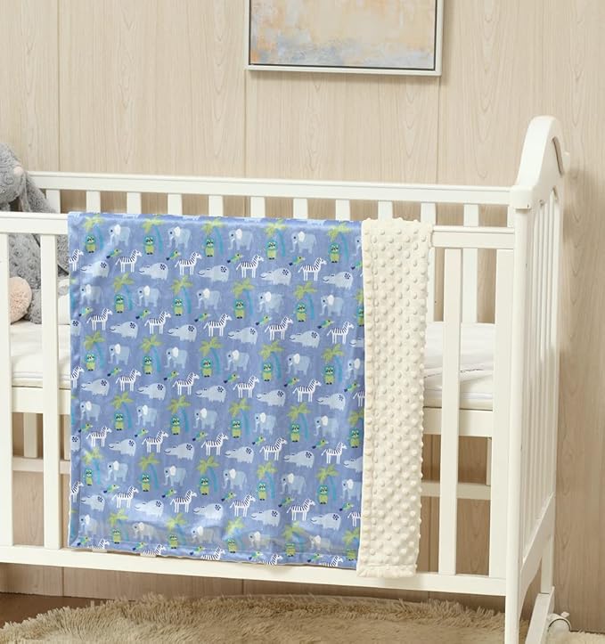 CREVENT 2Pcs 30''X40'' Cute Cozy Fluffy Warm Baby Blankets for Infants Toddlers' Bedding Crib Cot Stroller - Grey Cloud + Minky Zoo