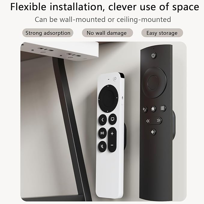 Magnetic Remote Control Holder Hole Free Mount, Upgraded Silicone Remote Control Organizer Strong Adhesive TV Remote Charger Holder Caddy Back of TV - 4 Pack Black