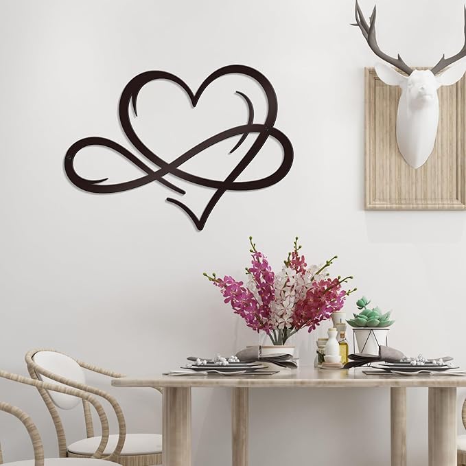 Bnesi Infinity Heart Metal Wall Art Love Signs for Home Decor Black Wall Decor Above Bed Wall Decor Minimalist Wall Art for Living Room Bedroom Bathroom Kitchen (Style T)